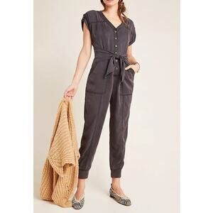 Anthropologie Huxley Utility Jogger Jumpsuit Gray Washed Black 8